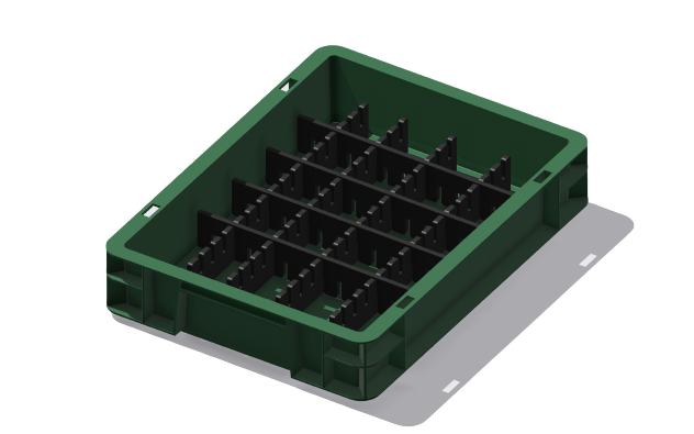 Ladungsträger, Teileträger, Werkstückträger 400x300x75 mm (LxBxH) inkl. 8 Gefachteilern