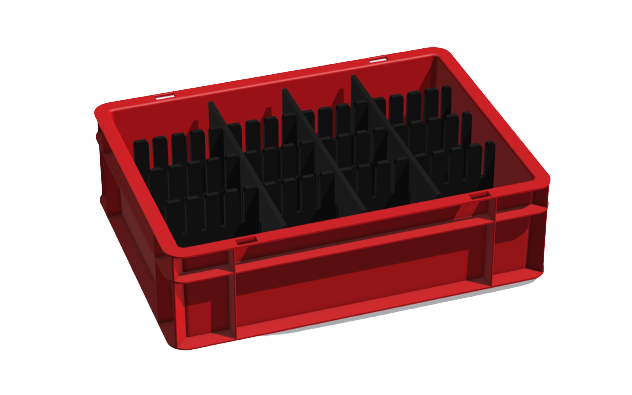 Ladungsträger, Teileträger, Werkstückträger 400x300x120 mm (LxBxH) inkl. 6 Gefachteilern