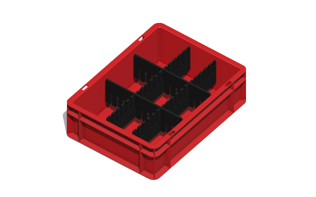 Ladungsträger, Teileträger, Werkstückträger 400x300x120 mm (LxBxH) inkl. 4 Gefachteilern