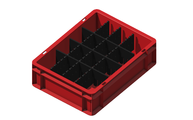 Ladungsträger, Teileträger, Werkstückträger 400x300x120 mm (LxBxH) inkl. 6 Gefachteilern