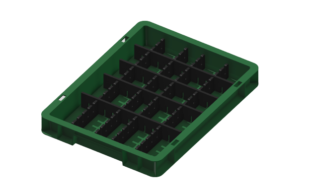 Load carrier, parts carrier, workpiece carrier 400x300x50 mm (LxWxH) including 8 compartment dividers