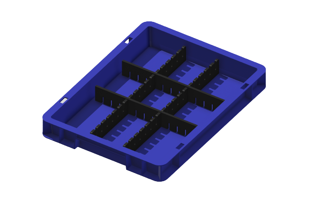 Ladungsträger, Teileträger, Werkstückträger 400x300x50 mm (LxBxH) inkl. 4 Gefachteilern