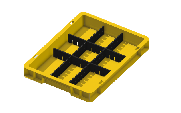 Ladungsträger, Teileträger, Werkstückträger 400x300x50 mm (LxBxH) inkl. 4 Gefachteilern