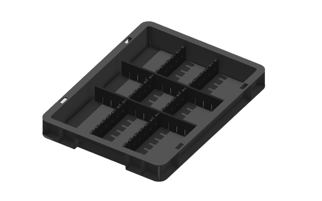 Ladungsträger, Teileträger, Werkstückträger 400x300x50 mm (LxBxH) inkl. 4 Gefachteilern