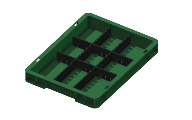 Ladungsträger, Teileträger, Werkstückträger 400x300x50 mm (LxBxH) inkl. 4 Gefachteilern