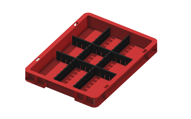 Ladungsträger, Teileträger, Werkstückträger 400x300x50 mm (LxBxH) inkl. 4 Gefachteilern