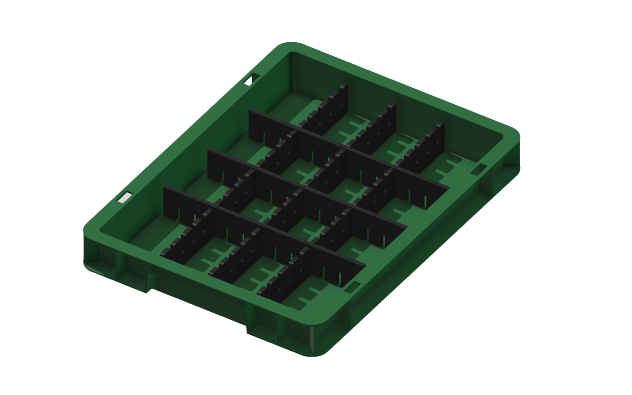 Ladungsträger, Teileträger, Werkstückträger 400x300x50 mm (LxBxH) inkl. 6 Gefachteilern
