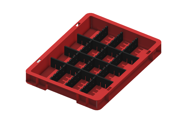 Ladungsträger, Teileträger, Werkstückträger 400x300x50 mm (LxBxH) inkl. 6 Gefachteilern