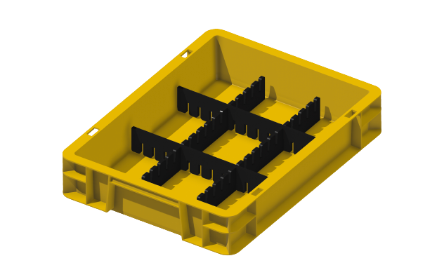 Load carrier, parts carrier, workpiece carrier 400x300x75 mm (LxWxH) including 4 compartment dividers