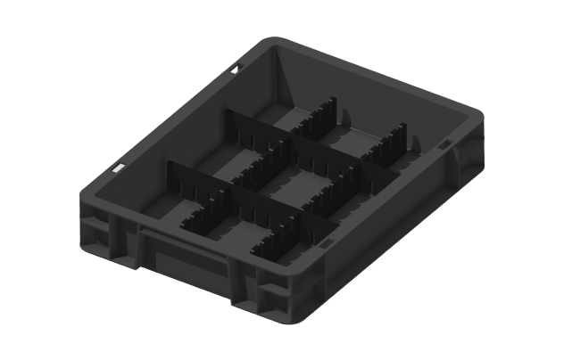 Ladungsträger, Teileträger, Werkstückträger 400x300x75 mm (LxBxH) inkl. 4 Gefachteilern