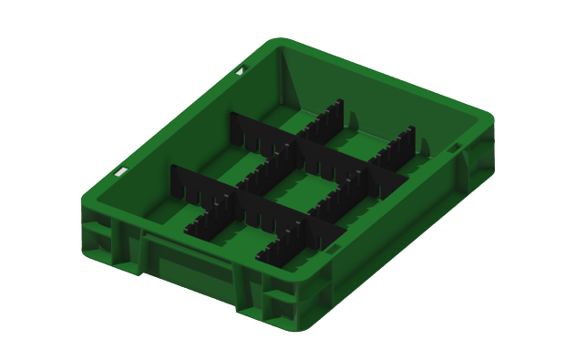 Load carrier, parts carrier, workpiece carrier 400x300x75 mm (LxWxH) including 4 compartment dividers