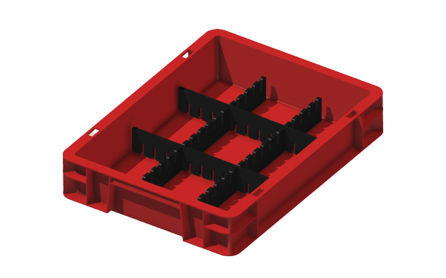 Ladungsträger, Teileträger, Werkstückträger 400x300x75 mm (LxBxH) inkl. 4 Gefachteilern