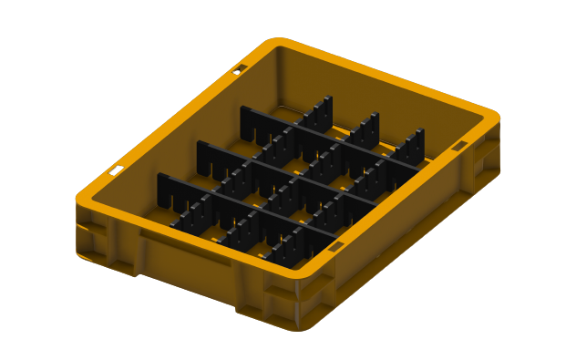 Ladungsträger, Teileträger, Werkstückträger 400x300x75 mm (LxBxH) inkl. 6 Gefachteilern
