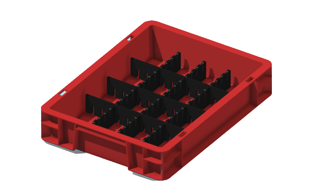 Ladungsträger, Teileträger, Werkstückträger 400x300x75 mm (LxBxH) inkl. 6 Gefachteilern