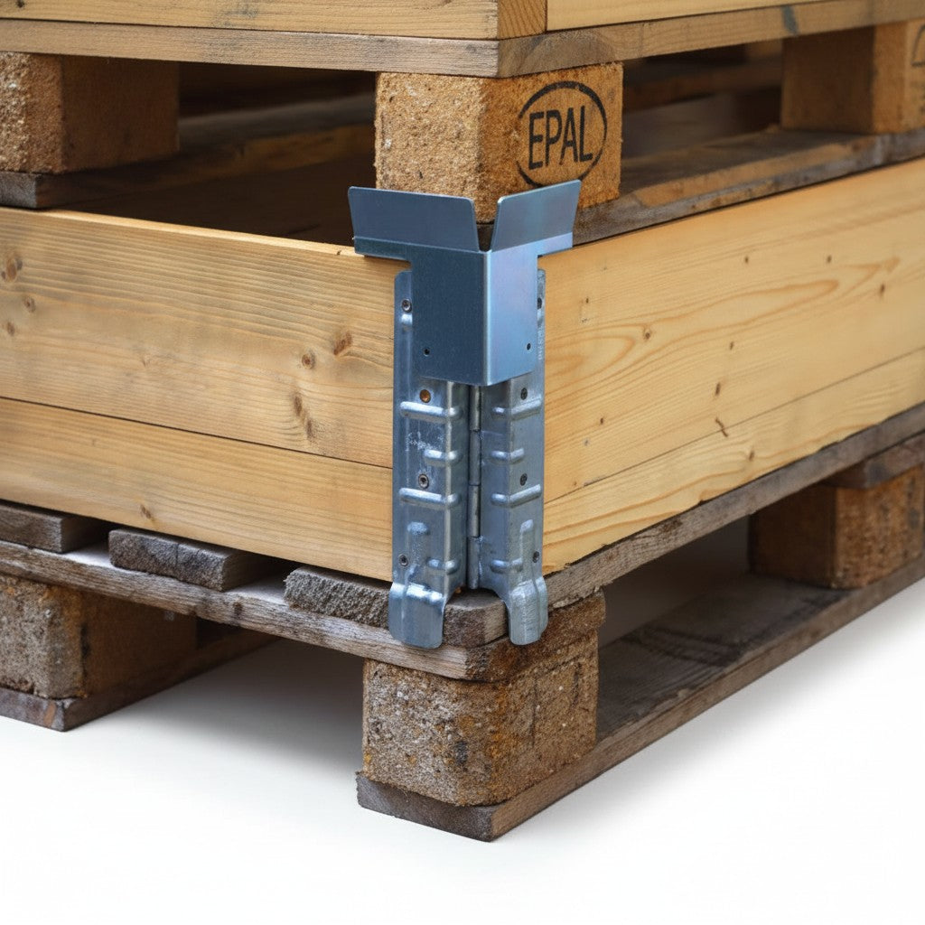 Set of 4 pallet stacking corners for wooden stacking frames